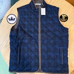 NEW Peter Millar Essex Quilted Wool Golf Travel Zip Vest Dark Indigo Large  $330